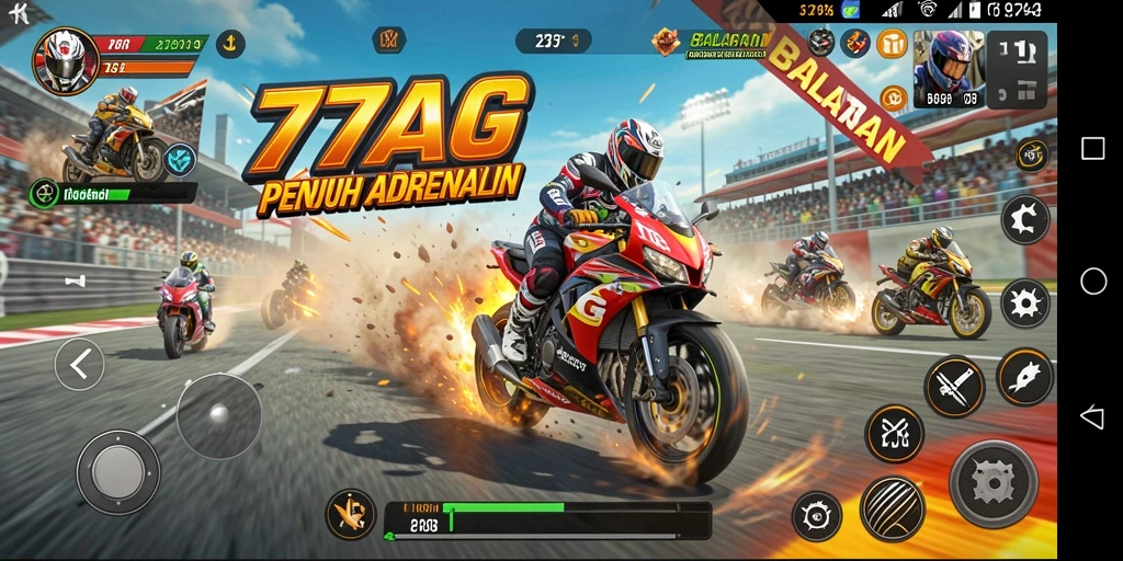 Tampilan gameplay seru 77AG saat balapan motor.