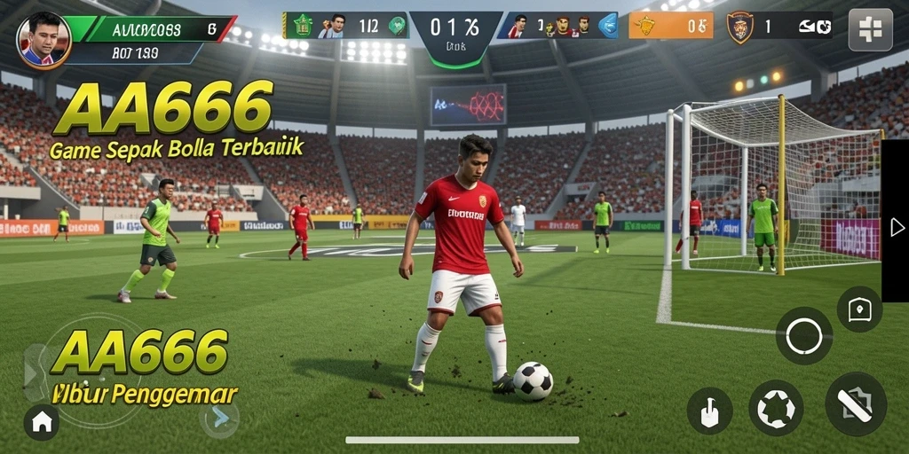 Screenshot menunjukkan aksi seru game sepak bola AA666.