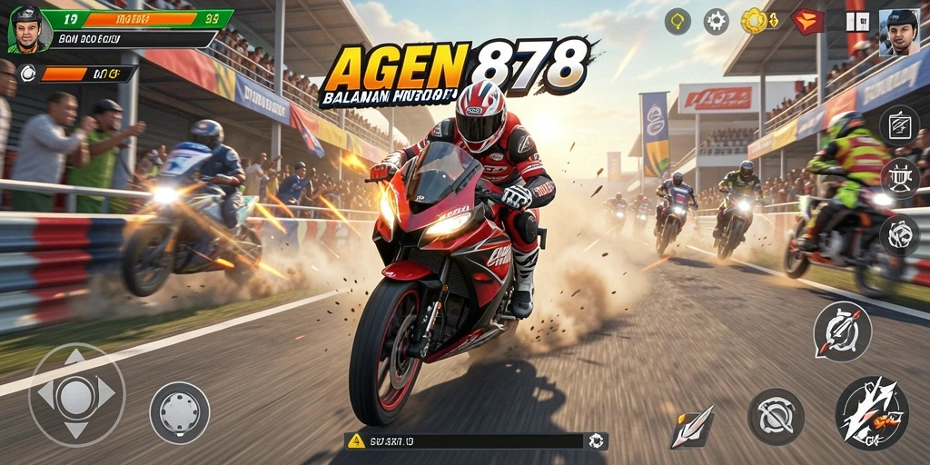 Screenshot AGEN878 menampilkan balapan motor yang seru dan menegangkan.