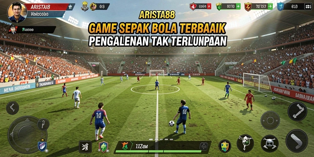 Tampilan gameplay ARISTA88 dengan aksi sepak bola yang mendebarkan.