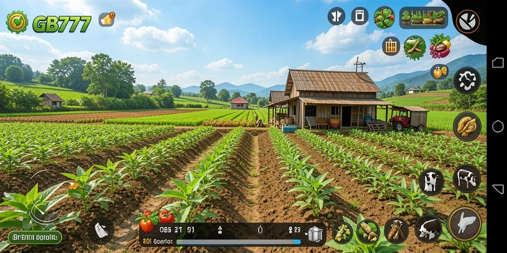 Tampilan gameplay menarik dalam mengelola pertanian di GB777.