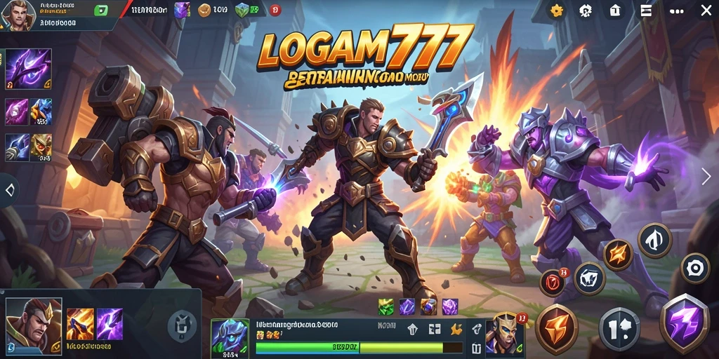 Tampilan gameplay seru di LOGAM777 yang menampilkan aksi pertarungan MOBA.