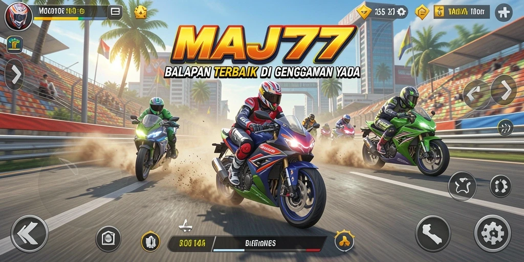 Screenshot gameplay MAJ777 menampilkan aksi balapan motor yang mendebarkan.