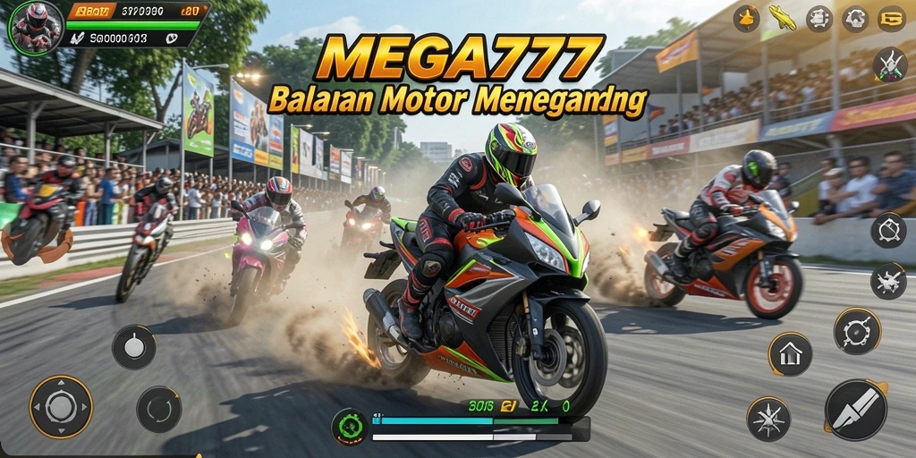 Screenshot MEGA777 menampilkan balapan motor yang seru dan mendebarkan.