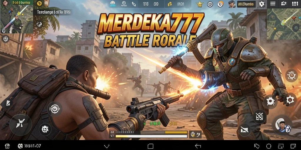 Tampilan gameplay menegangkan dalam <strong>MERDEKA777</strong>, aksi seru di medan perang.