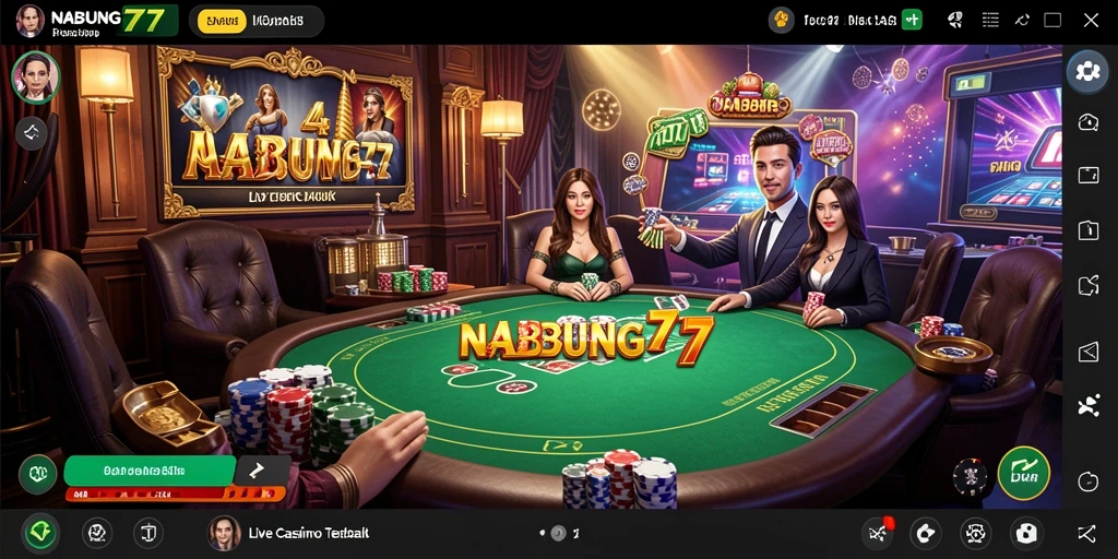 Screenshot gameplay NABUNG77 menampilkan dealer profesional dalam permainan Live Casino.