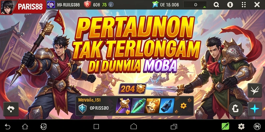 Screenshot gameplay PARIS88 dengan pertarungan seru dalam arena MOBA.
