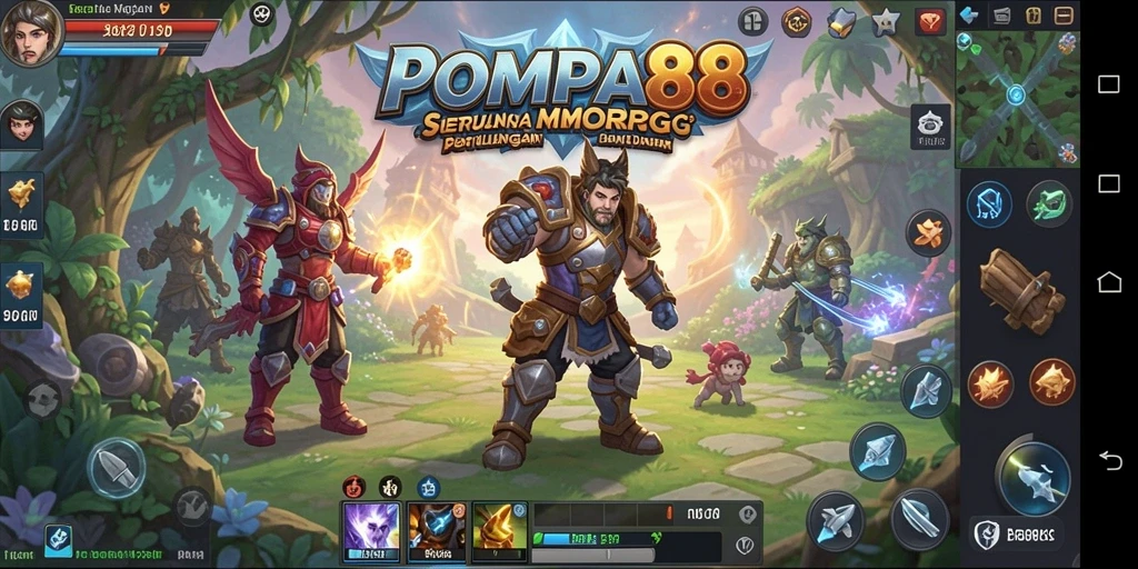 Screenshot gameplay POMPA88 yang menampilkan pertempuran epik dalam dunia MMORPG.