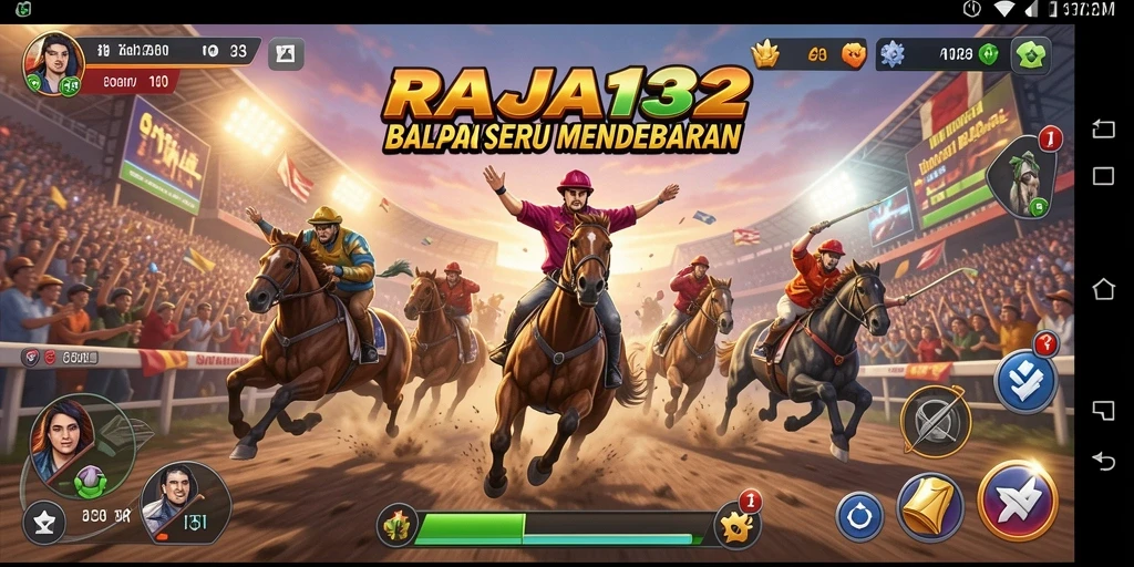 Screenshot utama RAJA132 menunjukkan gameplay Racing yang mendebarkan.