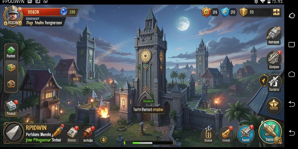 Tampilan gameplay RPIDWIN dengan menara dan strategi pertahanan.