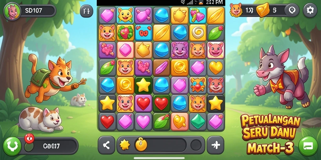 Tampilan gameplay menarik dalam SD107 dengan permata berwarna-warni.