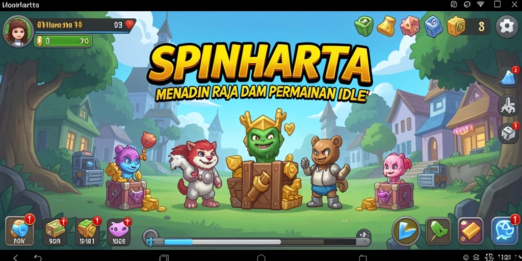 Tampilan gameplay SPINHARTA yang menarik dengan berbagai item dan harta.